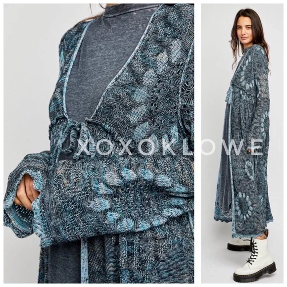 Free People Sea Spirit Tie Front Longline Cardigan | Deep Sea Color | NWT - Picture 3 of 12